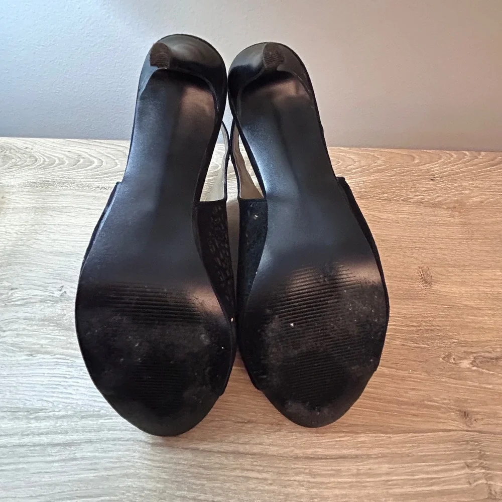 Carlos by Carlos Santana Black Suede‎ Laser Cut Peep Toe Ankle Strap Heels 7.5 M